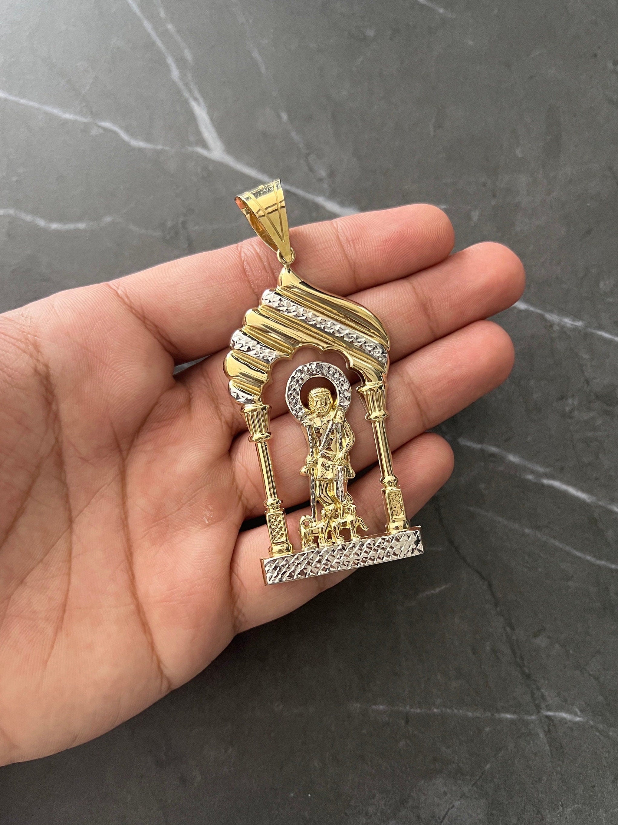 10K Yellow Gold .925 Sterling Silver Diamond Cut Saint Lazarus, Real store Religious San Lazaro/Babalu Aye, Holy Walking Jesus Gold Charm/Pendant