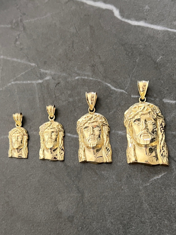 Authentic 10K Yellow Gold Textured Diamond Cut Religious Jesus Face/Head Amulet Charm/Pendant, "the Face of Jesus will Always be with You"