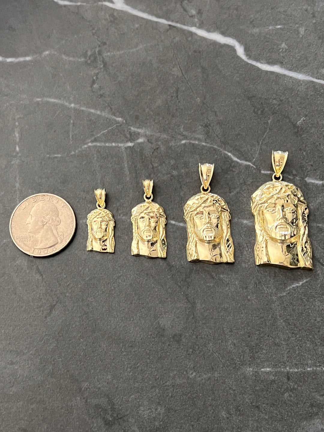 Authentic 10K Yellow Gold Textured Diamond Cut Religious Jesus Face/Head Amulet Charm/Pendant, "the Face of Jesus will Always be with You"