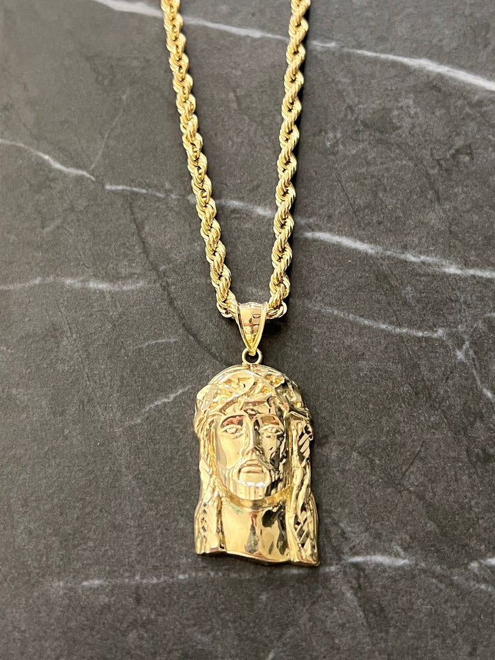 Authentic 10K Yellow Gold Textured Diamond Cut Religious Jesus Face/Head Amulet Charm/Pendant, "the Face of Jesus will Always be with You"