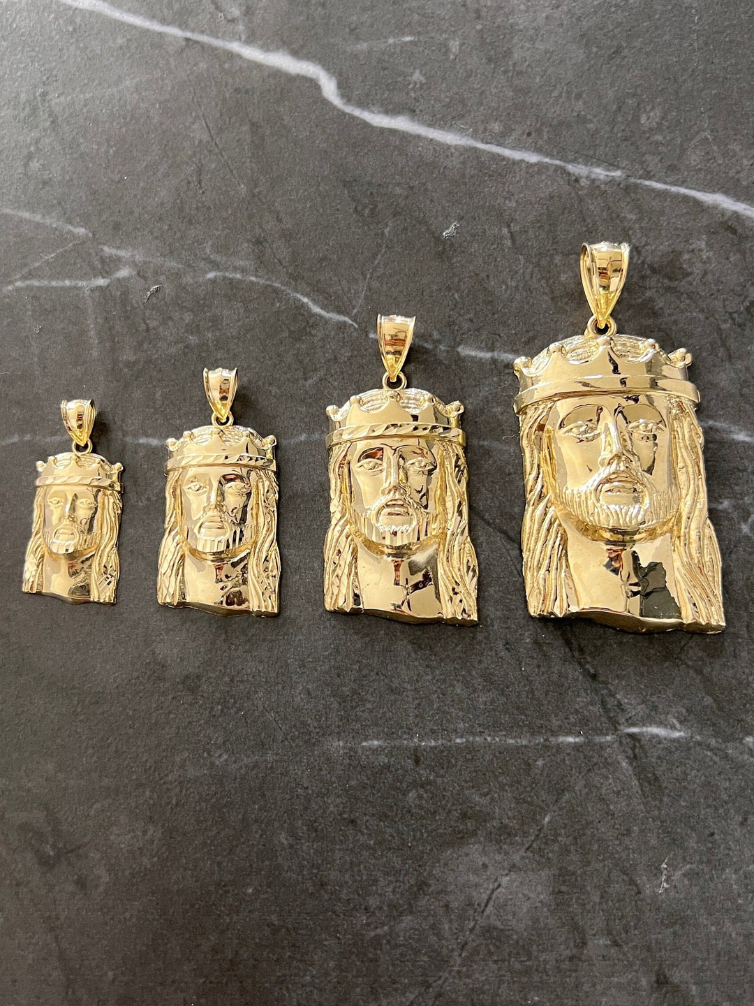 10K Authentic Yellow Gold Textured Jesus Face/Head Religious Charm/Pendant, Real Gold Religious Jewelry of the Face of Jesus with Gold Crown