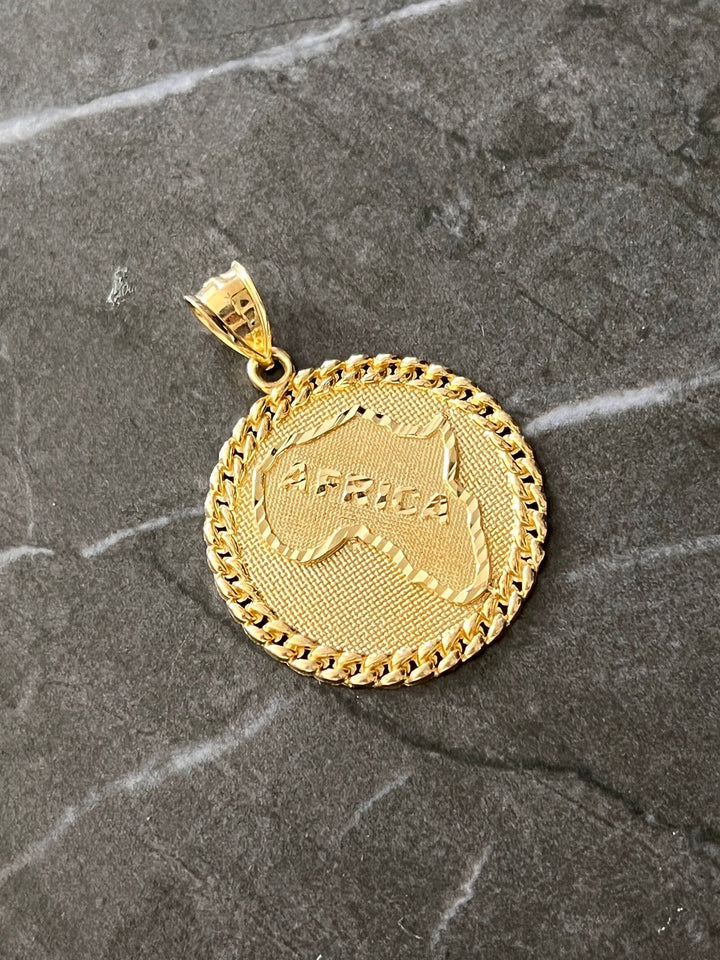 10K Authentic Solid Yellow Gold Textured Charm/Pendant, African Jewelry Ethnic, Nugget Africa Continent Outline Map Pendant/Charm 10K Gold